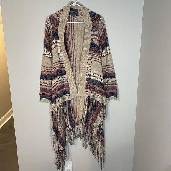 BUCKLE Paper Crane Southwestern Open Front Cardigan Asymmetrical Hem Size Large - Picture 10 of 10